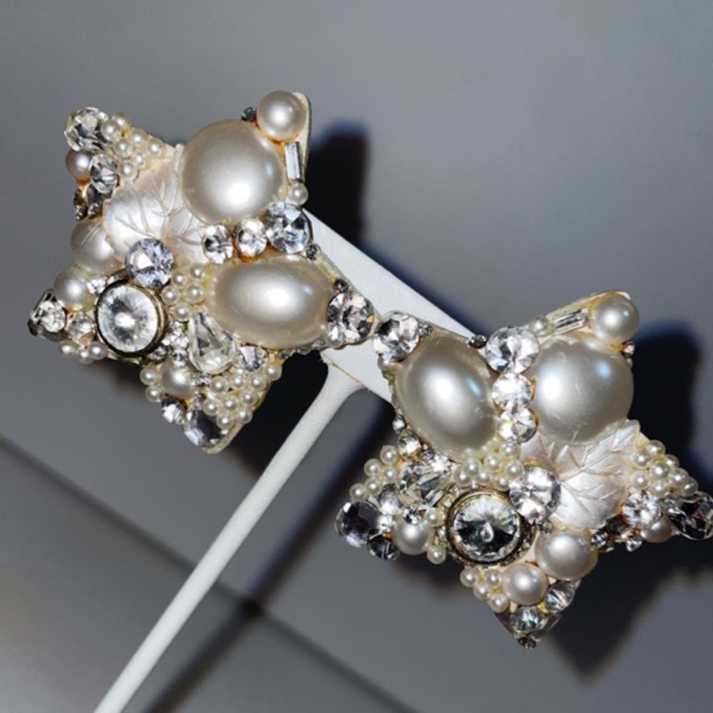 Pearl & Rhinestone Star Handmade Clip On Earrings